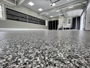 Decorative epoxy garage floor coating installed in King George, Virginia